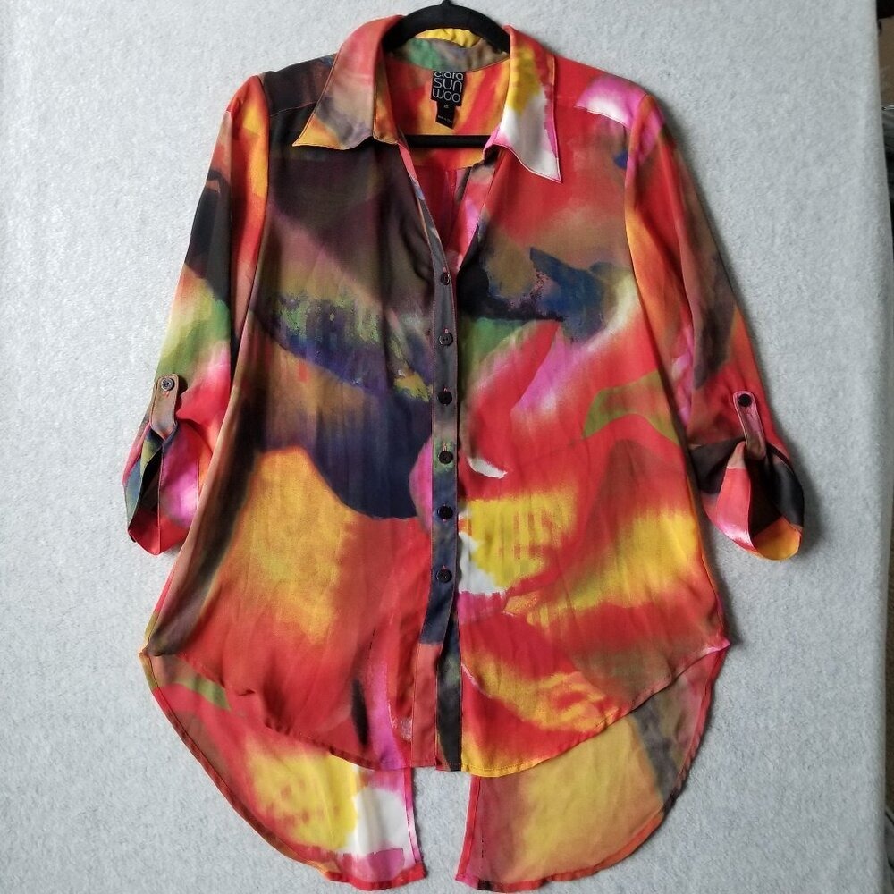 Clara SunWoo XS Maximalist Watercolor Abstract Artsy Hippie Painter Tunic Top
